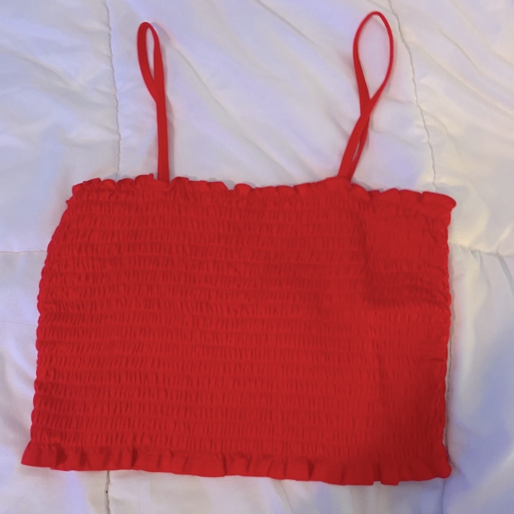 red ruffled crop top